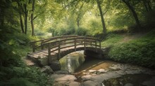  A Small Bridge Over A Small Stream In A Forest Area.  Generative Ai