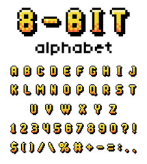 Poster - Pixel 8 Bit Font and Alphabet Letters and Numbers Vector Set