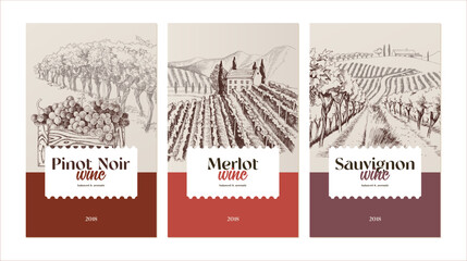 hand drawn wine labels design templates