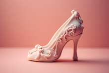 Elegant wedding high heel shoes on pink background. Generative AI illustration