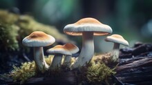  A Group Of Mushrooms Sitting On Top Of A Forest Floor.  Generative Ai