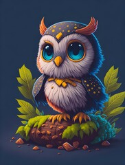 owl on a branch, beautiful and well illustrated owl, big eyes, dark background, in high resolution, generated by artificial intelligence.