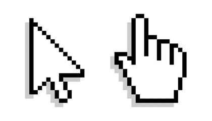 Canvas Print - pixel mouse cursor and hand pointer with shadow icon set. clipart image isolated on white background