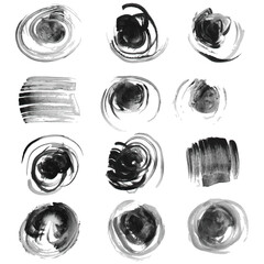 Wall Mural - Circles set brush stroke set. Vector collection of artistic grungy black paint hand-made creative brush stroke set isolated on white background.