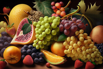 Canvas Print - Many exotic fruits. AI Generated