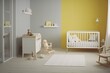 © Lasvu - cozy and bright nursery with a white crib and yellow walls. Generative AI