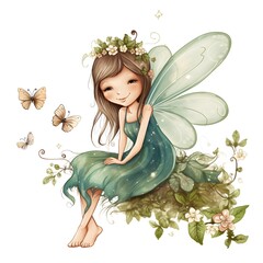 Wall Mural - Fluttering fairy wonders, delightful illustration of colorful fairies with vibrant wings and magical flower adornments