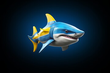 Cartoon image of a shark on a blue background isolated AI Generative AI