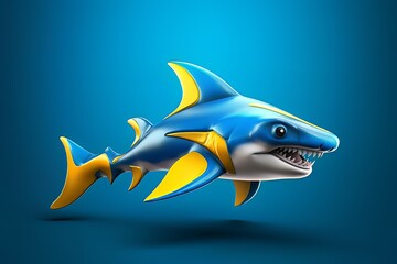 Cartoon image of a shark on a blue background isolated AI Generative AI