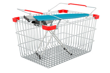 Canvas Print - Ironing Board inside shopping basket, 3D rendering