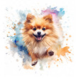 A watercolor painting of a pomeranian dog. Generative AI.