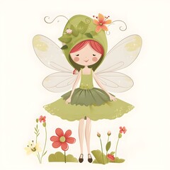 Wall Mural - Blossom fairyland whimsy, charming illustration of colorful fairies with blossom wings and whimsical flower accents
