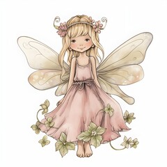 Wall Mural - Vibrant winged charmer, colorful clipart of cute fairies with vibrant wings and charming flower accents