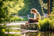 © Visual Prompter - Photo of a person journaling in a peaceful outdoor setting.