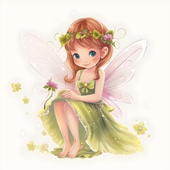 Wall Mural - Whimsical winged serenade, delightful clipart of cute fairies with whimsical wings and serenading flower charms