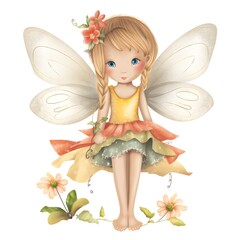 Wall Mural - Vibrant petal whispers, delightful clipart of cute fairies with vibrant wings and whispers of petal delights