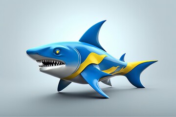 Cartoon image of a shark on a blue background isolated AI Generative AI