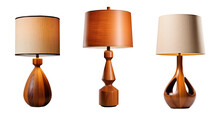 Collection Of Various Modern Wood Table Lamps Isolated On A Transparent Background