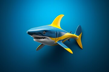 Cartoon image of a shark on a blue background isolated AI Generative AI