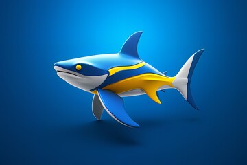 Cartoon image of a shark on a blue background isolated AI Generative AI