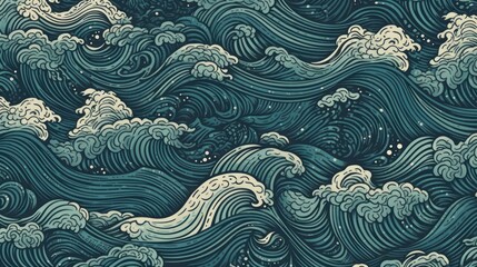 Wall Mural - Waves. Ocean Pattern. Wave Pattern. Seamless Wave Pattern. Underwater Life. Made With Generative AI.