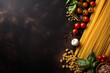 ingredient italian pasta food raw macaroni background uncooked menu healthy spaghetti. Generative AI.
