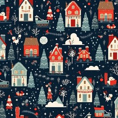 christmas seamless pattern with houses