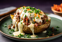 Stuffed Baked Potatoes With Cream Cheese Green Onions And Cheese. Generative AI.