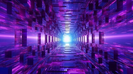Wall Mural - a mystical purple tunnel with a glowing light at the end. generative ai