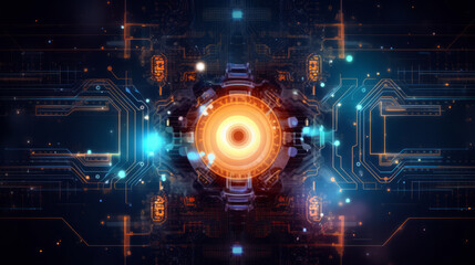 Fototapete - A futuristic circular device with glowing lights. Generative ai