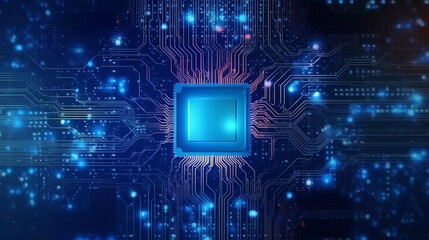 Fototapete - A computer circuit board with a blue square on it. Generative ai