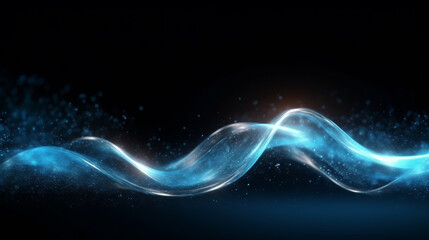 Aufkleber - A flowing blue wave of light on a dark background. Generative ai