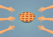 People Reaching for a Piece of the Pie Vector Cartoon illustration. Hungry greedy family sharing a tart eating together
