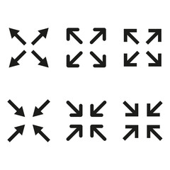 Full screen and exit full screen icon set. Size icon. Vector illustration. stock image.