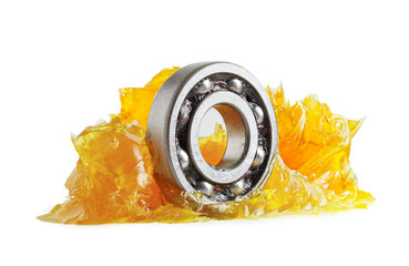 Grease and ball bearing  isolated on white background with clipping path, lithium machinery lubrication for automotive and industrial.