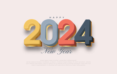 Wall Mural - Simple and Clean Design Happy New Year 2024. With Colorful Numbers Bright color Premium Background for Banners, Posters or Calendar.