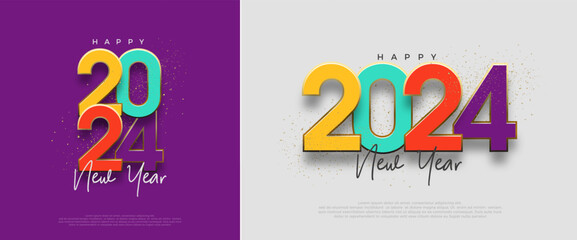 Canvas Print - Happy New Year Vector 2024. With a unique number of mutual bills. With colorful numbers. Vector Premium Background for Banners, Posters or Calendar.