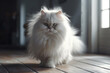 close up on a fluffy and furry white cat, Generative AI