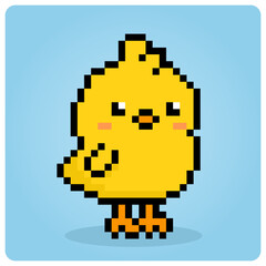 Wall Mural - chick in 8 bit pixel art. Animals Pixel in vector illustration for cross-stitching and game assets.