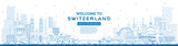 Fototapeta Sawanna - Welcome to Switzerland. Outline City Skyline with Blue Buildings. Switzerland Cityscape with Landmarks.