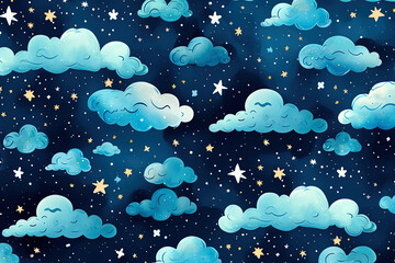 Canvas Print - Night sky with clouds cartoon style