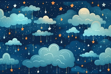 Canvas Print - Night sky with clouds cartoon style