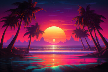 Canvas Print - Retrowave Beach