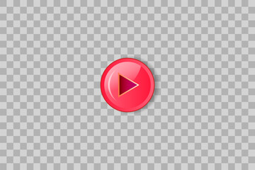 Modern red video play button icon on transparent background