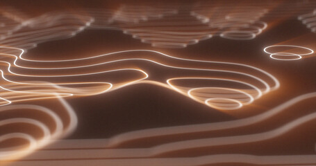 Wall Mural - Abstract yellow futuristic hi-tech landscape with mountains and canyons from glowing energy circles and magic lines background