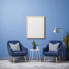 Wall Mural - Interior with customizable blank frame, generative ai