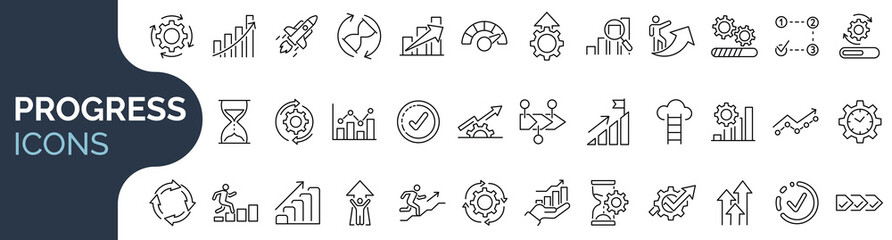 set of outline icon related to progress, growth, efficiency. linear icon collection. editable stroke