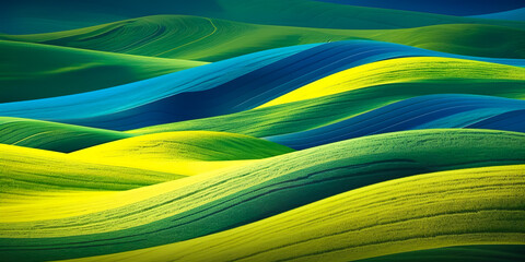 Abstract scenery landscape green field or meadow in smooth wave and curvy patterns stlye.minimal nature background ,beautiful creative texture design.generative ai art