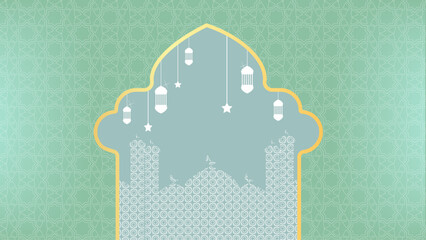 Poster - Eid mubarak lantern and mosque decoration illustration for background template