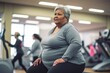 © Cavan Images - Fat elder woman exercising in gym. Generative AI, Generative AI